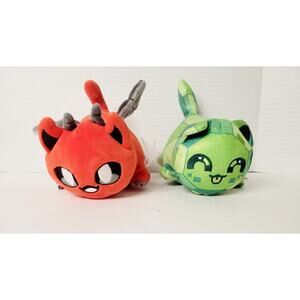 Aphmau Cat Meemeows Plush Lot (2) Red Dragon & Green Gem Turtle Toy